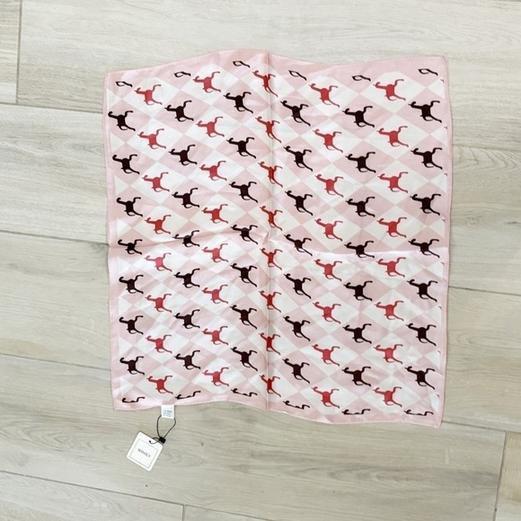 WINSLY Pink Brown Equestrian Horse Print 100% Silk Square Scarf 20” X 20” - Picture 1 of 7